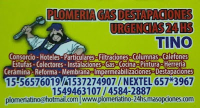 plomero gasista destapaciones 24 horas tino