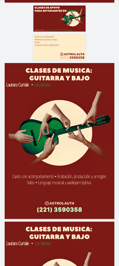 Clases de música: guitarra, canto y bajo Lautaro Curtale